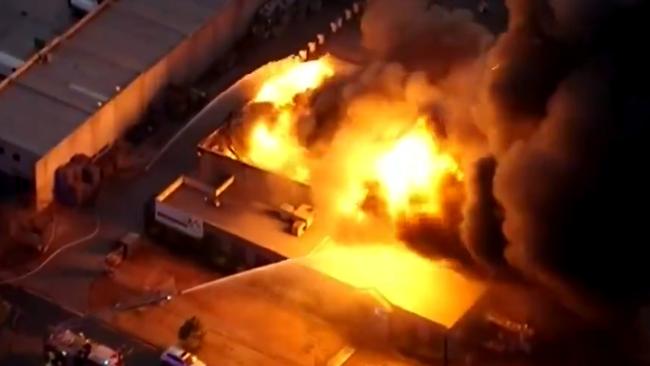 An aerial image of the factory fire in Campbellfield. Picture: Channel 9