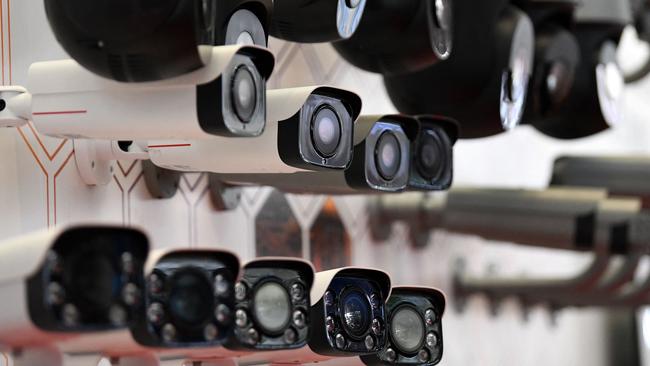 CCTV surveillance cameras are displayed at the 17th China Public Security Expo in Shenzhen, in a country where every citizens’ every move is tracked. Picture: AFP