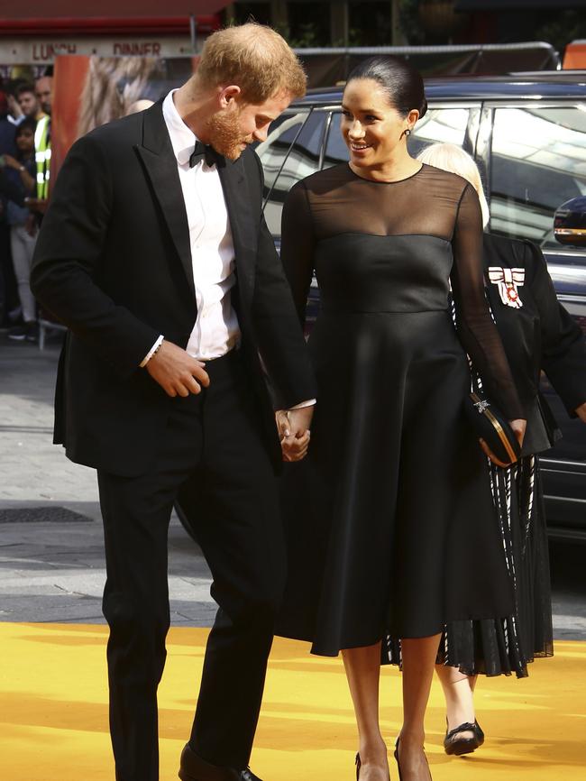 Prince Harry and Meghan at the 'Lion King' premiere in June. Picture: AP