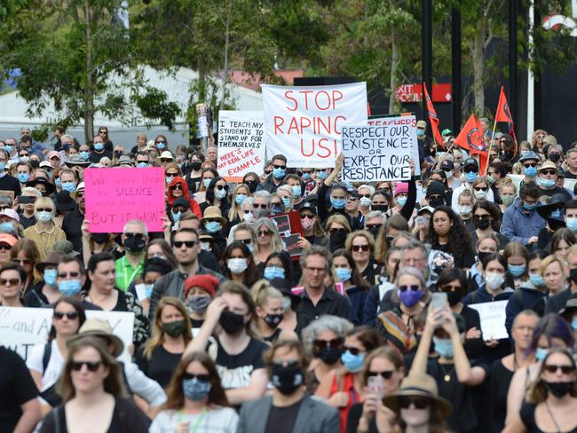 March 4 Justice from Victoria Square along King William St, Monday March 15, 2021. Picture: Brenton Edwards