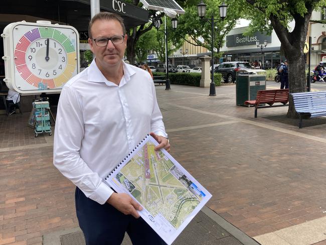 Simmons Global CEO David Simmons with plans for the Narromine advanced manufacturing hub. Picture: Ryan Young