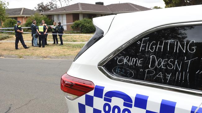 Police are staging industrial action this week, and writing slogans on police cars advocating for a pay rise. Picture: Tony Gough