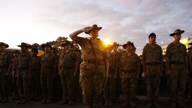 The sun begins to rise over the service at Blacktown RSL Club. Picture: David Swift