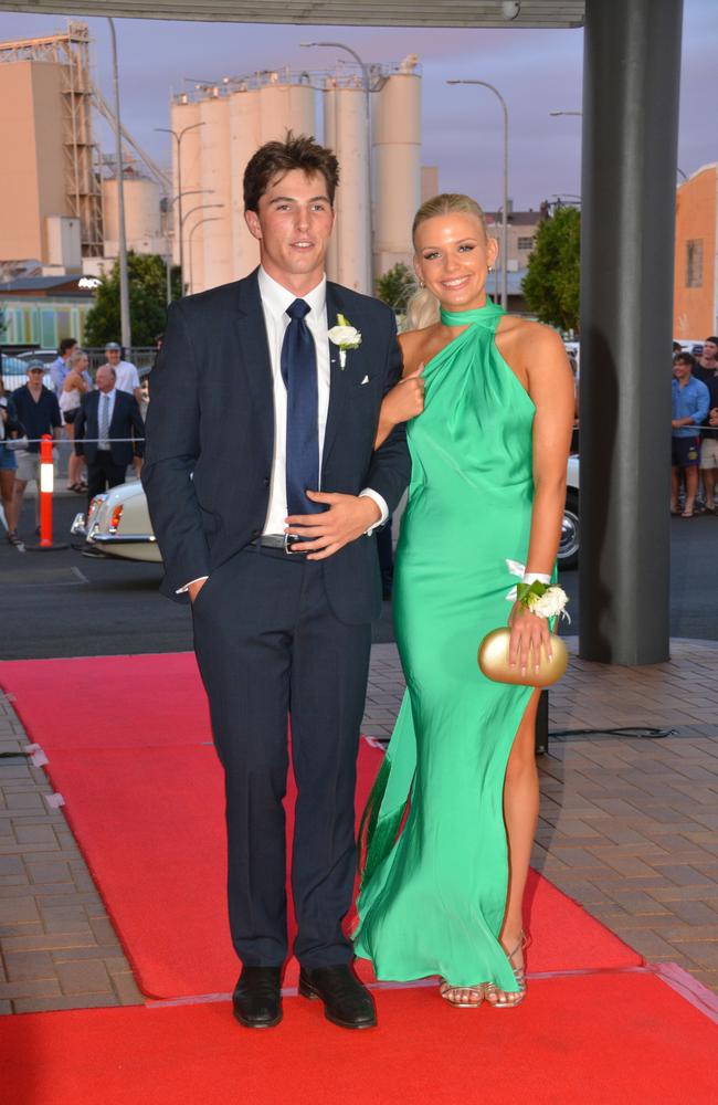 Toowoomba school formals. At the 2023 St Ursula's College formal is graduate Gabriella Siebenhausen with her partner. Picture: Rhylea Millar