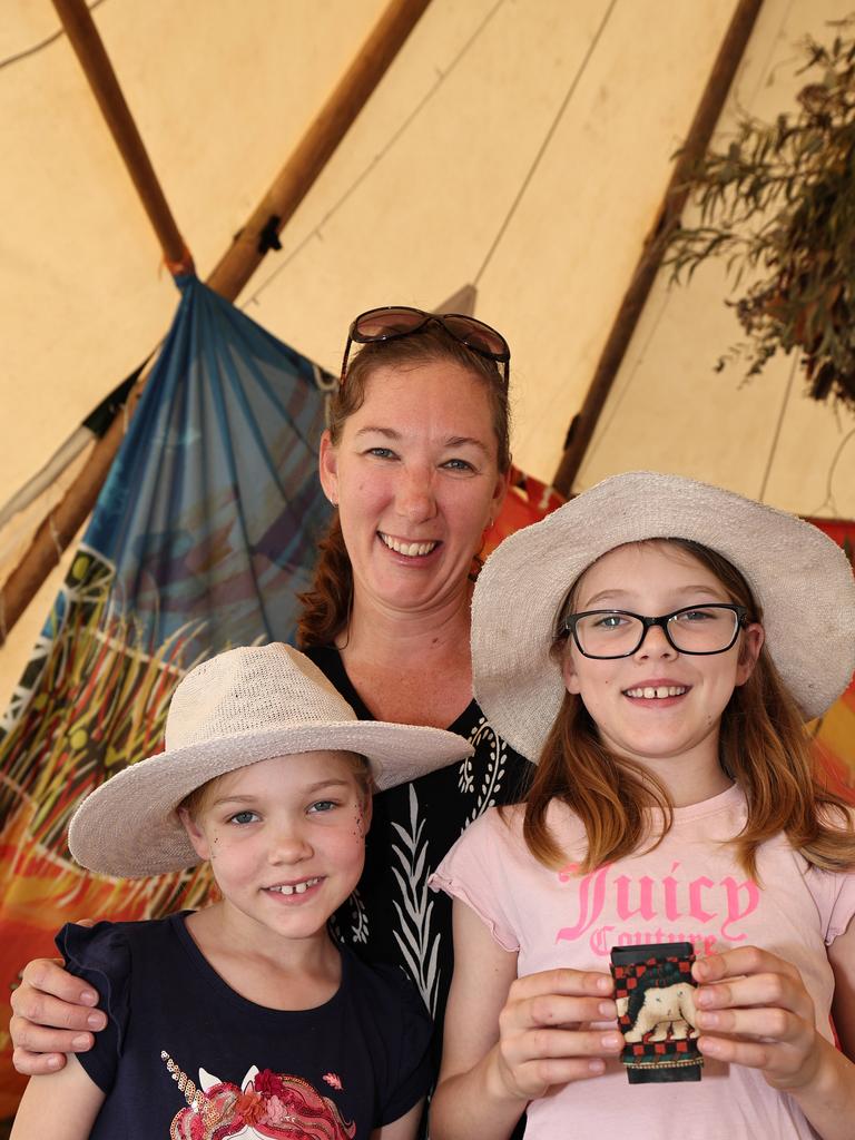 Swell Festival at Currumbin. Patricia Swift , Sarah(7) and Emma (10) from Currumbin Waters. Picture Glenn Hampson