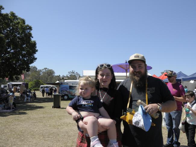 (From left) Astryd Backholer, Kaley Richardson, and Kyail Backholer enjoying their Sunday at the Murphys Creek Chilli Festival. Picture: Isabella Pesch