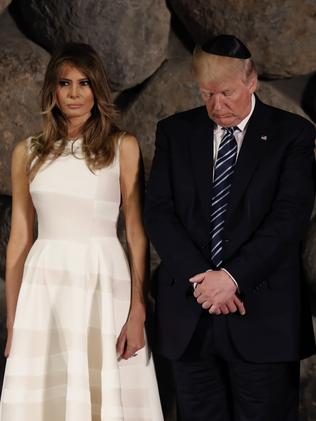 Donald Trump and Melania Trump attend a wreath laying ceremony in Jerusalem. Picture: Gali Tibbon