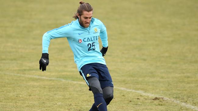 Joshua Brillante of Australia in action during an Australian Socceroos training