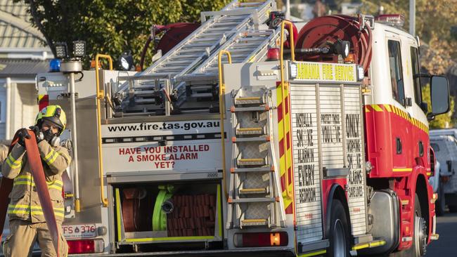 Tasmania Fire Service at a shed fire at Valentine Street, New Town. Picture: Chris Kidd