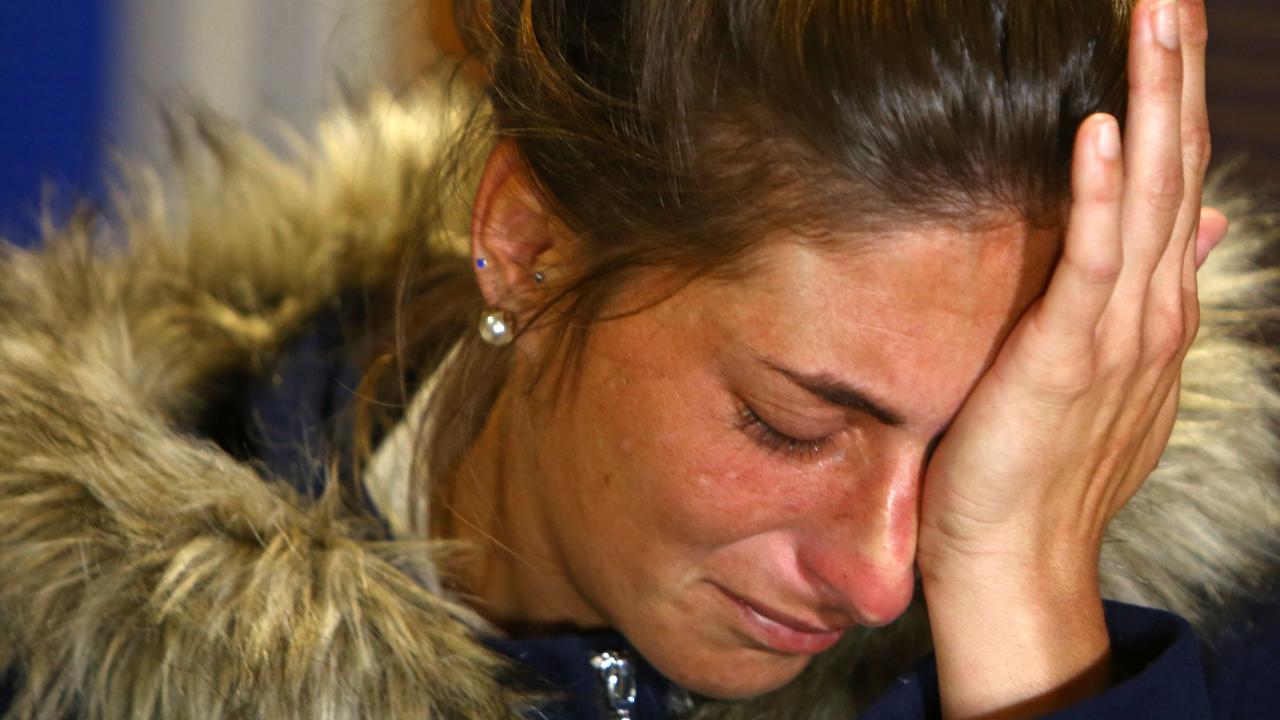 Romina Sala, sister of Emiliano Sala, reacts as she holds a press conference at Cardiff City Stadium, south Wales. Picture: AP 