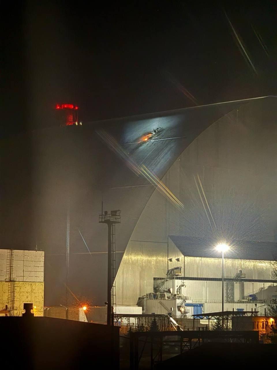 Ukrainian President Volodymyr Zelensky said Friday that a Russian drone had struck a cover built to contain radiation at the Chernobyl nuclear power plant. Picture: Volodymyr Zelenskyy