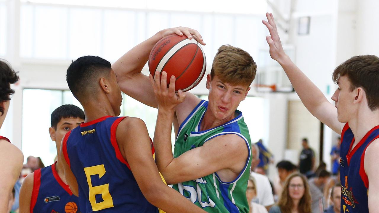 Lachlan McLaren-Kennedy of the GC Waves in their game against the Brisbane Capitals during the QLD basketball championships on the Gold Coast. Picture: Tertius Pickard