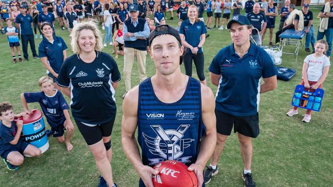 Mark Whiley, centre, has stepped down as coach of Yarrawonga after taking the club into the grand final this season. Picture: Simon Dallinger