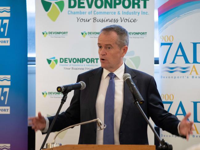 Opposition Leader Bill Shorten addressing about 50 guests at a luncheon hosted by the Devonport Chamber of Commerce and Industry in Devonport yesterday.