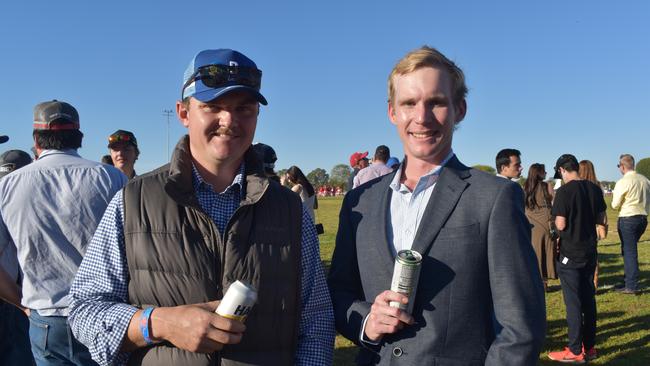Ben and Rhys at the Roma Rugby Races at Bassett Park on Saturday June 24, 2023. Picture: Chloe Cufflin.