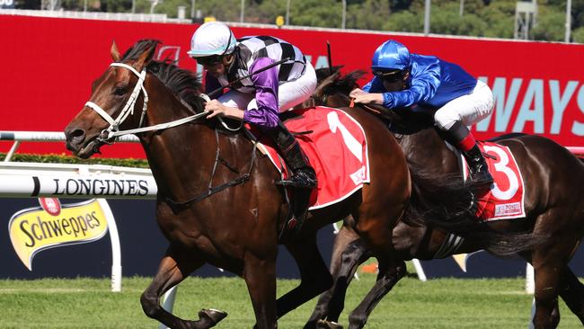 Osipenko ridden by Nash Rawiller winning the Frank Packer Plate at Royal Randwick on April 15, 2023. Picture: Grant Guy