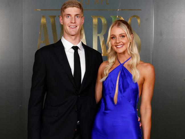 Rudi Ellis and partner Tim English of the Bulldogs at the AFL Awards. Picture: Getty Images