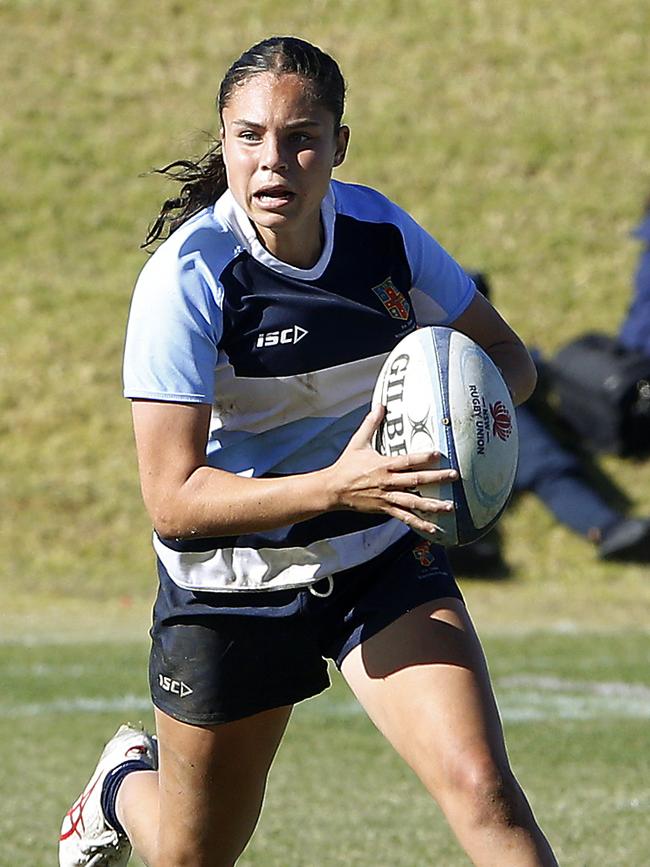 Chanel Williams playing at the NSW Girls Schools Rugby Sevens. Picture: John Appleyard