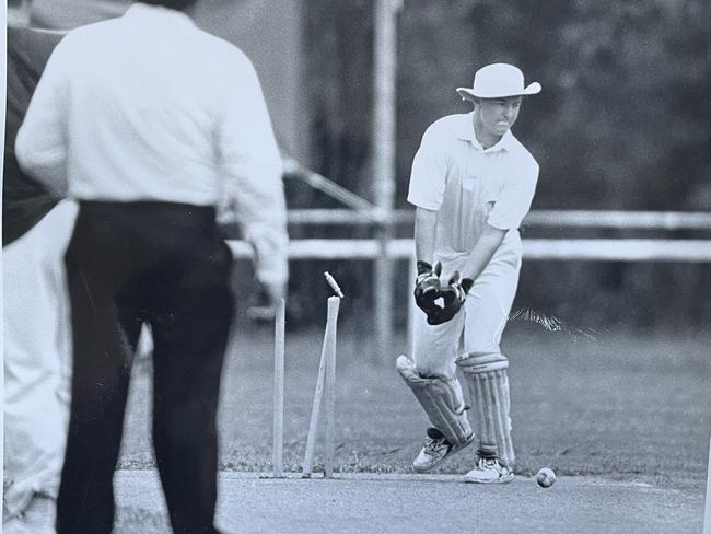 Simon McEvoy takes evasive action as Paul Hartle throws down the stumps to run out Paul Nobes in 1993.