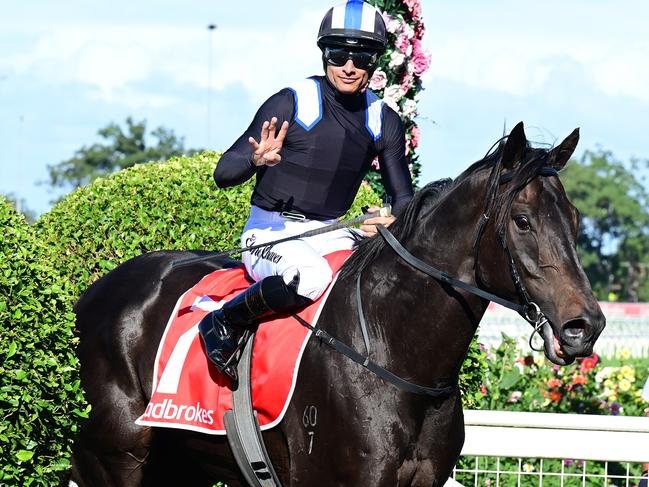 Deepour winning at Eagle Farm for trainer Adam Campton and jockey Elione Chaves, pic credit: Grant Peters, Trackside Photography