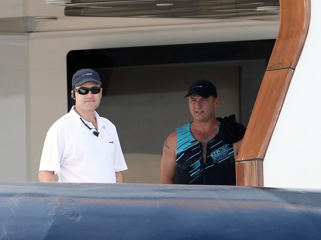 Karl Stefanovic and girlfriend Jasmine Yarbrough were spotted holidaying in Bora Bora with James Packer and his kids, aboard his luxury yacht Arctic P. They were also accompanied by a group of friends, including a mystery brunette, who is pictured sitting next to a visibly larger James Packer. Picture: Backgrid