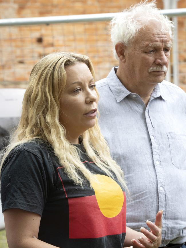 TAC Campaign Coordinator Nala Mansell and Chairman of the Aboriginal Land Council Michael Mansell after the apology from The Royal Society of Tasmania and the Tasmanian Museum and Art Gallery, Hobart. Picture: Chris Kidd