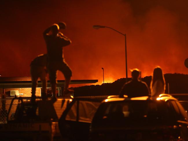 A bush fire is burning out of control at Kurnell.Picture: Richard Dobson