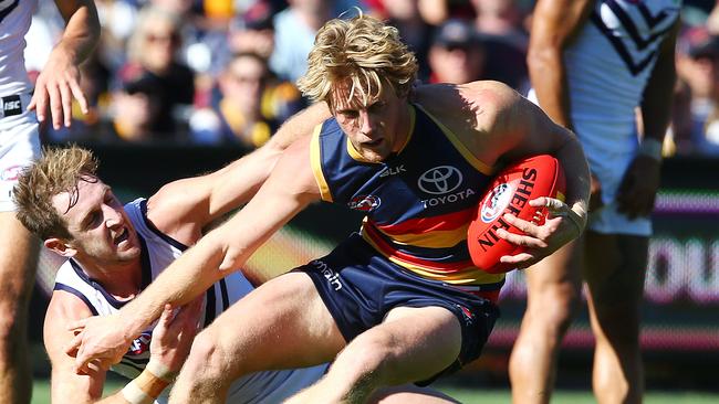 Rory Sloane starred in Adelaide’s win over Fremantle at the Adelaide Oval. Picture: Sarah Reed