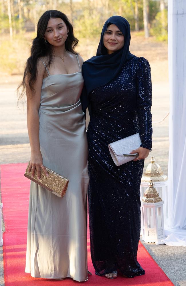 Amna Ziad and Rosalie Turner arrive at the Gympie State High School formal 2023. November 16, 2023. Picture: Christine Schindler