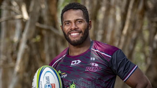Queensland Reds winger Filipo Daugunu has re-signed with the team for four years. Daugunu earned a Wallabies top-up after meeting qualification requirements through residency. Picture: Brendan Hertel/QRU