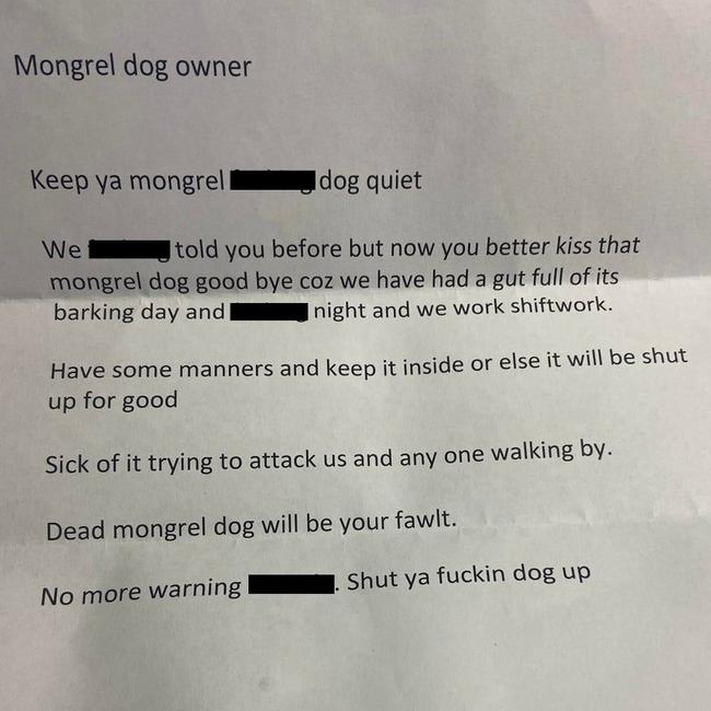 The note was heavy on the death threats and expletives. Picture: Reddit.