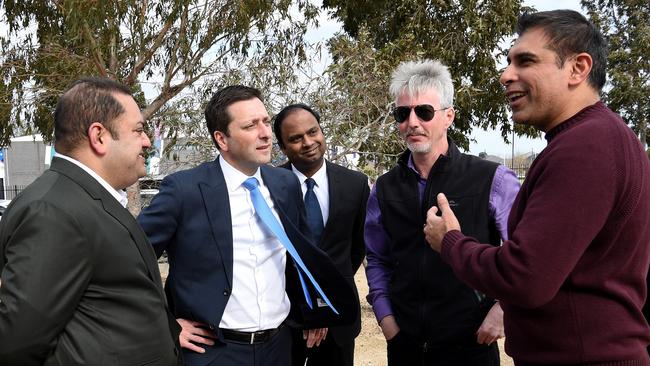 Opposition Leader Matthew Guy speaks to local residents in Taylors Hill. Picture: Nicole Garmston