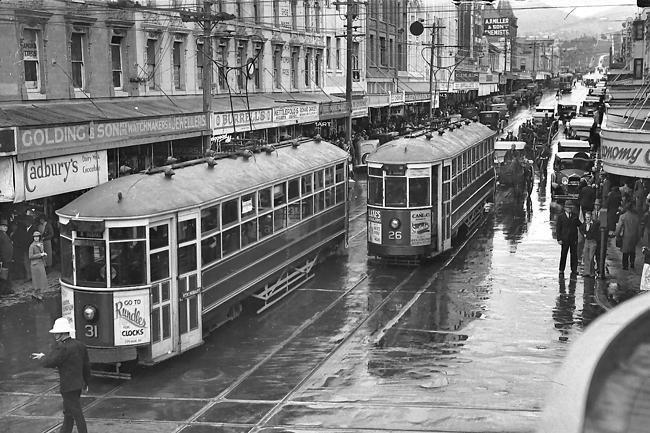 A busy Liverpool Street, Hobart, with Christmas shoppers out in force in December 1935.