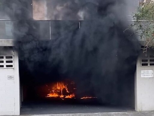 Car fire in Neutral Bay apartment garage. Picture: Mosmancollective