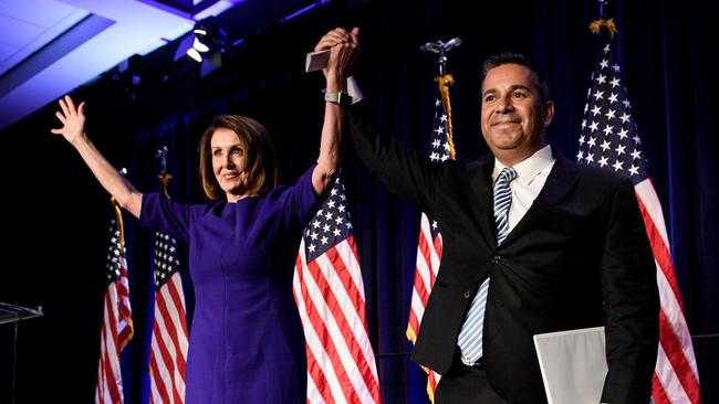 House Minority Leader Nancy Pelosi and Representative Ben Ray Lujan. Picture: AFP