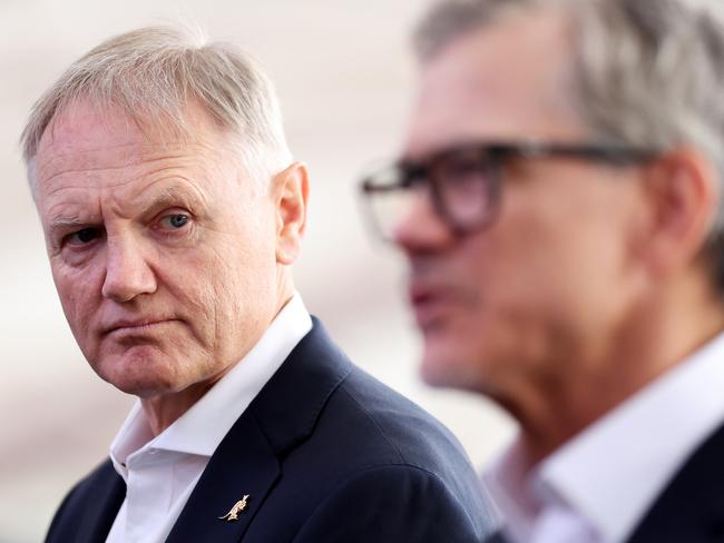 Current Wallabies Head Coach Joe Schmidt looks on during a media opportunity. Picture: Getty