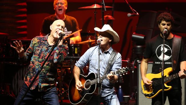 Peter Garrett performing with Troy Cassar-Daley. Picture: Mike Dugdale<br/>