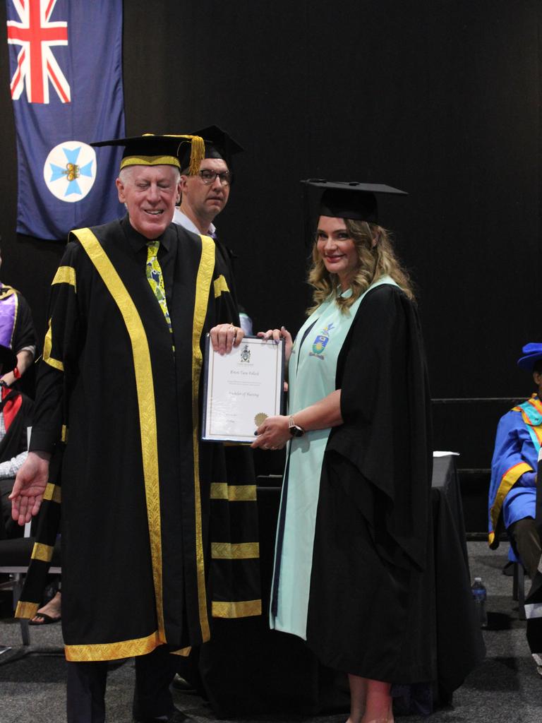 Kristi Pollock graduated with a Bachelor of Nursing at the CQUniversity graduation ceremony in Bundaberg on December 14, 2023.