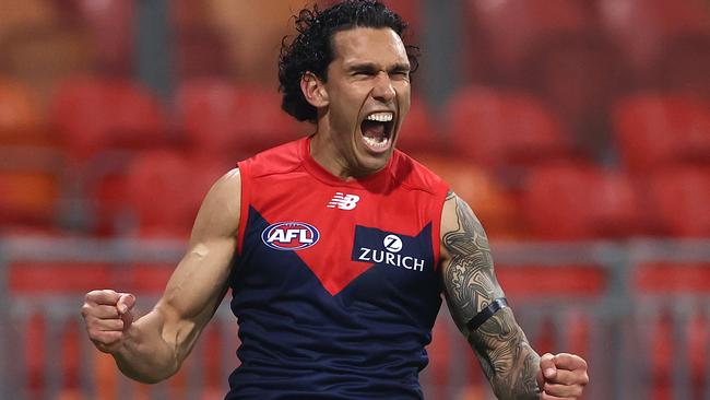 Harley Bennell celebrates a goal against his former side, Gold Coast, in Round 6. Picture: AFL Photos/Getty Images