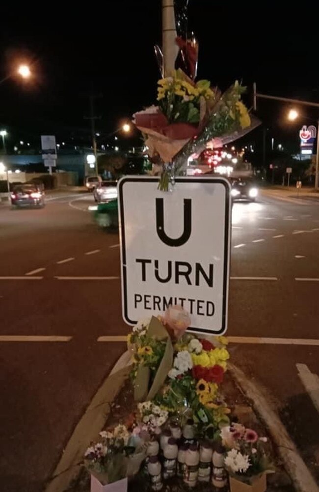 Mourners have left flowers at the sight of a fatal traffic crash that took the life of motorcycle rider Zac Jones at the weekend. Picture: Facebook