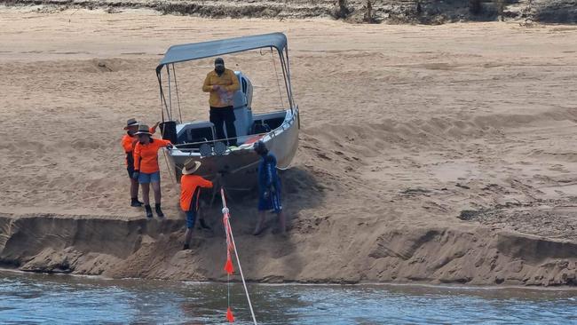 The NT Towing 4x4 Recovery team removed a boat from a sandbank in Daly River, where it sat about 1.5m above water level. Picture: NT Towing 4x4 Recovery/Facebook