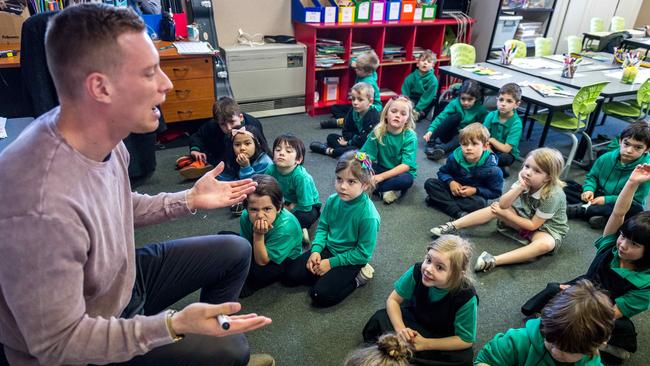 Josiah Conner talks to his prep class. Picture: Jake Nowakowski