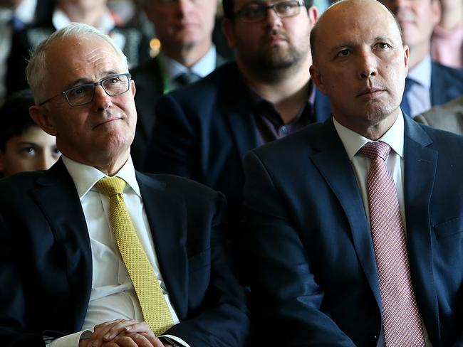 Peter Dutton and former PM Malcolm Turnbull. Picture: Kym Smith