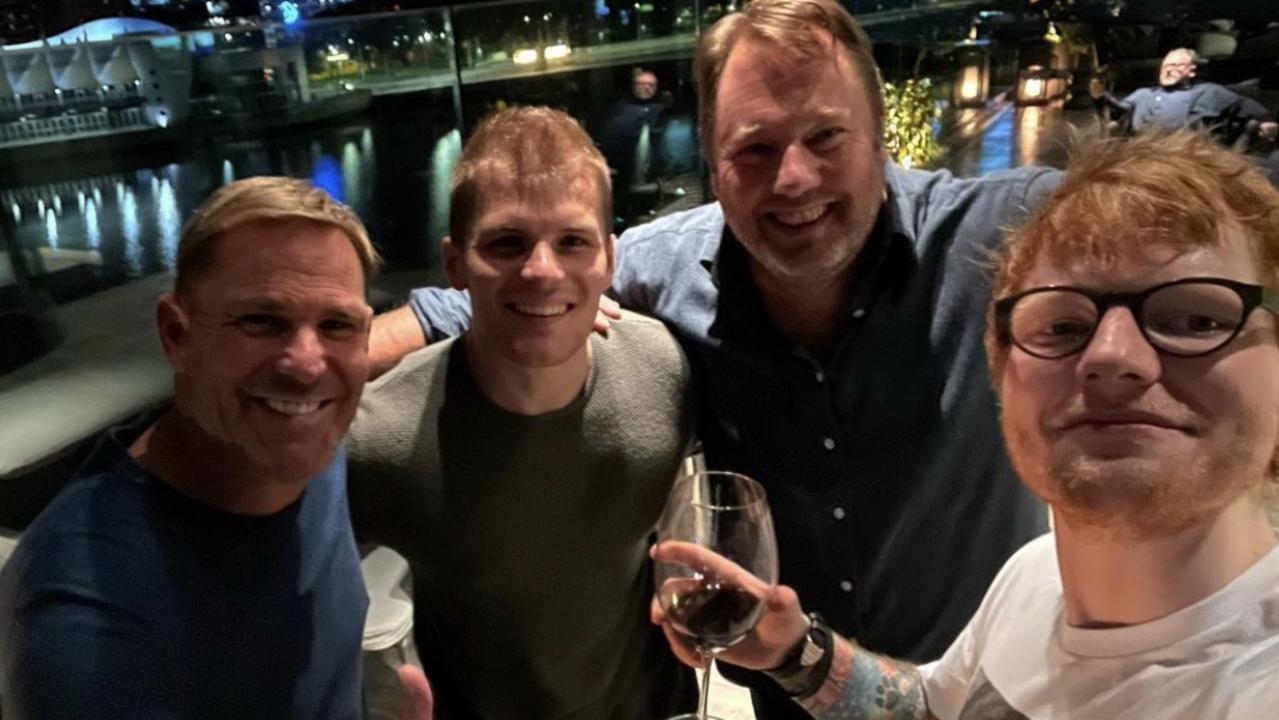 Shane and Jackson Warne with Ed Sheeran. Pic: Instagram