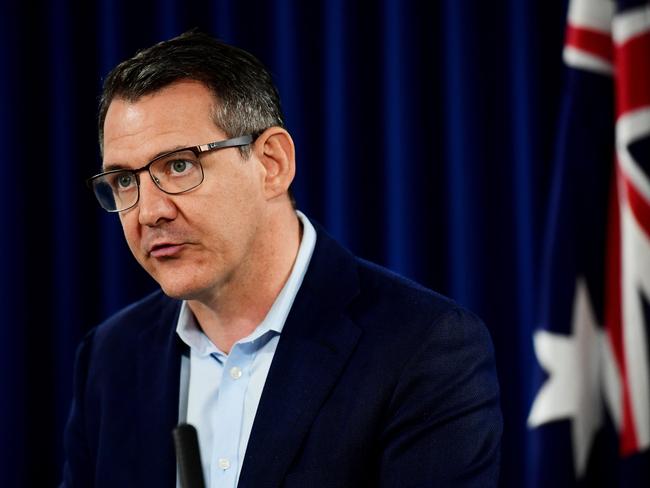 Northern Territory Chief Minister Michael Gunner addresses the media on Tuesday morning at Parliament House in Darwin, announcing the decision to start fracking within the NT.Picture: Justin Kennedy