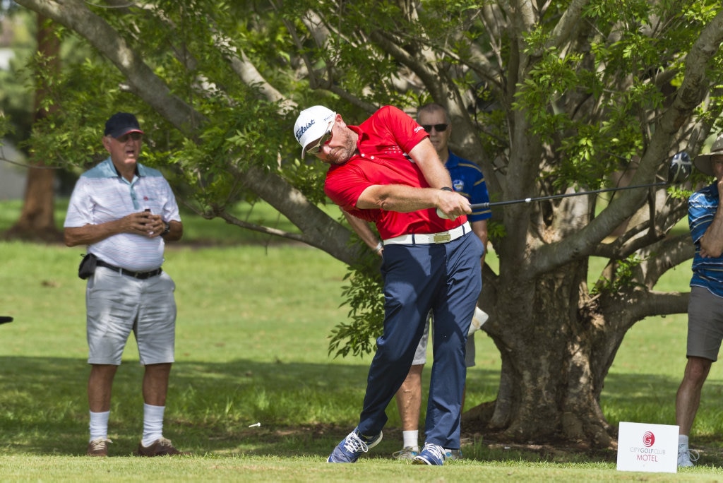 David Bransdon tees off from the tenth in round three of the Queensland PGA Championship at City Golf Club, Saturday, February 15, 2020. Picture: Kevin Farmer