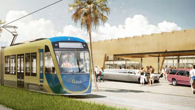 Light rail arriving at Coolangatta terminal at the Gold Coast Airport - designs from a master plan for the precinct.