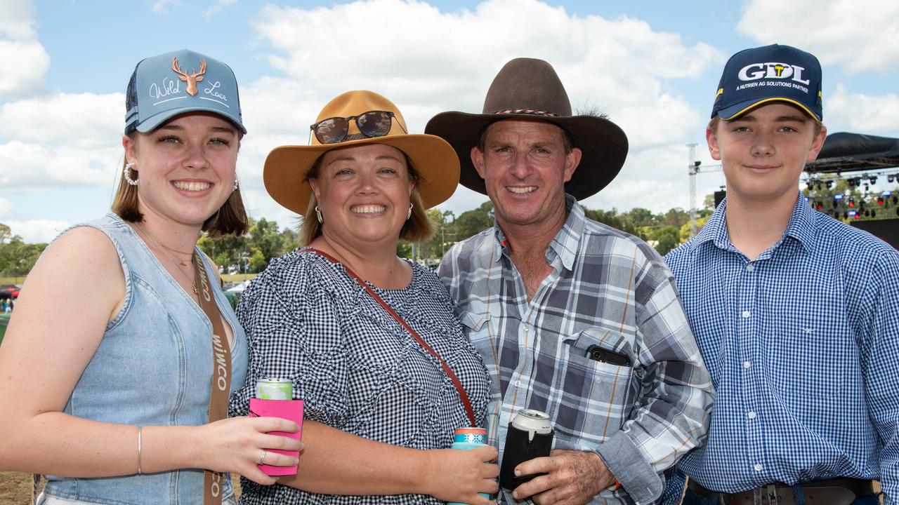 Lily Elford (left), Katie Elford, Rick Kelly and Angus Elford. Meatstock - Music, Barbecue and Camping Festival at Toowoomba Showgrounds.Saturday March 9th, 2024 Picture: Bev Lacey