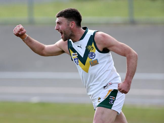 Leopold's Brock Williamson celebrates a goal. Picture: Mike Dugdale