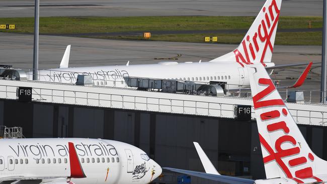 Grounded Virgin Australia planes at Melbourne Airport. Picture: AAP